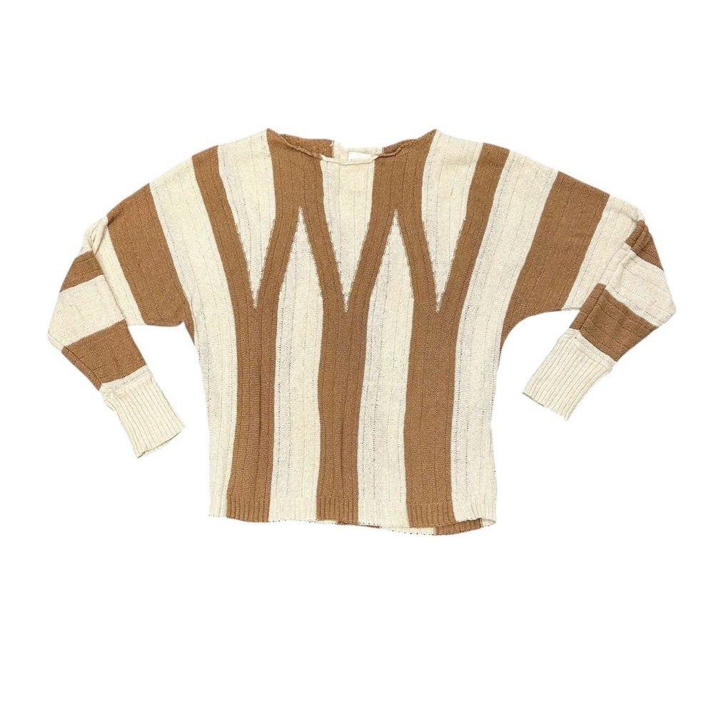 Chico’s Sonia Open Weave Pullover Sweater in cream brown beach coastal Size M - Picture 8 of 11